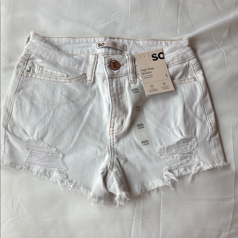 SO Women's White High-Rise Jean Shorts